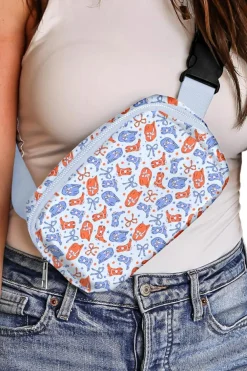 Best Dear-Lover Western Pattern Print Wide Belt Zipper Sling Bag Light Blue