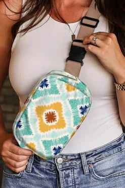 Sale Dear-Lover Western Print Buckle Wide Straps Crossbody Bag Light Blue