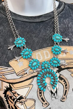 Online Dear-Lover Western Turquoise Decor Double Chain Necklace Light Blue