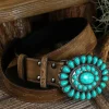 Discount Dear-Lover Western Turquoise Decor Retro Wide Belt Light Blue