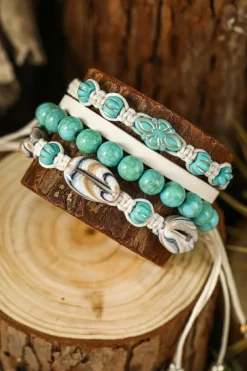 Hot Dear-Lover Western Turquoise Shell Multi Layered Bracelet Set Light Blue