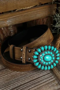 Discount Dear-Lover Western Turquoise Decor Retro Wide Belt Light Blue