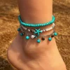 Best Dear-Lover Western Turquoise Beaded Multi Layered Anklet Light Blue
