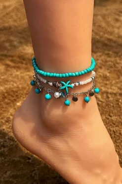 Best Dear-Lover Western Turquoise Beaded Multi Layered Anklet Light Blue