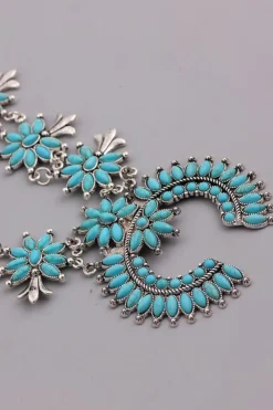 Online Dear-Lover Western Turquoise Decor Double Chain Necklace Light Blue