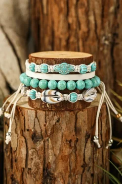 Hot Dear-Lover Western Turquoise Shell Multi Layered Bracelet Set Light Blue