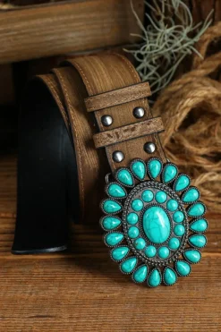 Discount Dear-Lover Western Turquoise Decor Retro Wide Belt Light Blue