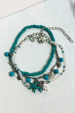 Best Dear-Lover Western Turquoise Beaded Multi Layered Anklet Light Blue