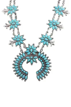 Online Dear-Lover Western Turquoise Decor Double Chain Necklace Light Blue