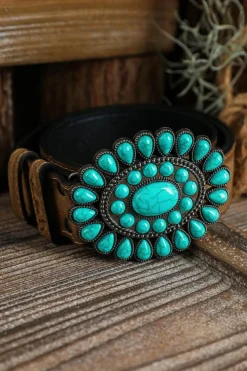 Discount Dear-Lover Western Turquoise Decor Retro Wide Belt Light Blue