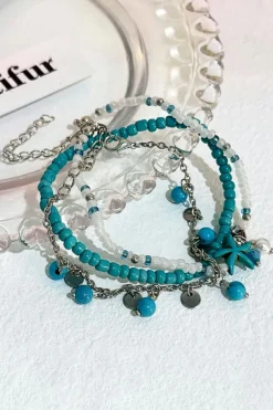 Best Dear-Lover Western Turquoise Beaded Multi Layered Anklet Light Blue