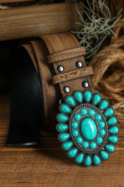 Discount Dear-Lover Western Turquoise Decor Retro Wide Belt Light Blue