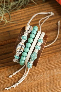Hot Dear-Lover Western Turquoise Shell Multi Layered Bracelet Set Light Blue