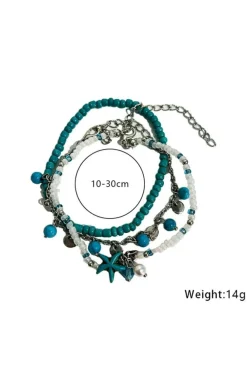 Best Dear-Lover Western Turquoise Beaded Multi Layered Anklet Light Blue