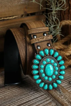 Discount Dear-Lover Western Turquoise Decor Retro Wide Belt Light Blue