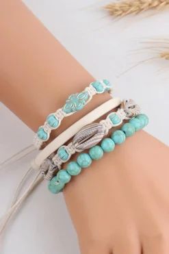 Hot Dear-Lover Western Turquoise Shell Multi Layered Bracelet Set Light Blue