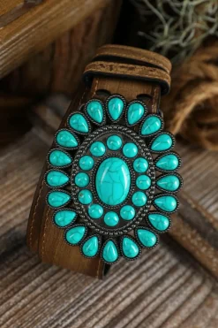 Discount Dear-Lover Western Turquoise Decor Retro Wide Belt Light Blue
