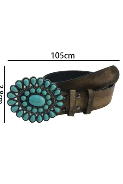 Discount Dear-Lover Western Turquoise Decor Retro Wide Belt Light Blue