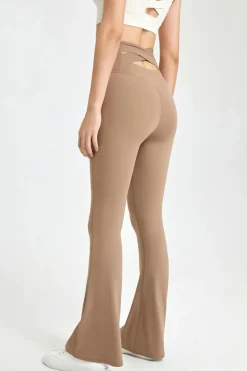 Best Dear-Lover Back Cross Waistband Active Flared Leggings Light French Beige