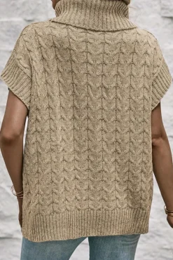 Sale Dear-Lover Cable Knit Turtleneck Batwing Sleeve Sweater Light French Beige