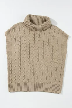 Sale Dear-Lover Cable Knit Turtleneck Batwing Sleeve Sweater Light French Beige