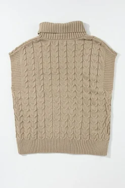 Sale Dear-Lover Cable Knit Turtleneck Batwing Sleeve Sweater Light French Beige