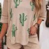 Outlet Dear-Lover Cactus Forest Waffle Half Sleeve Tee Short Set Light French Beige