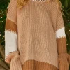 Discount Dear-Lover Color Block Contrast Stitch Oversized Sweater Light French Beige