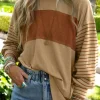 Discount Dear-Lover Colorblock Striped Bishop Sleeve Top Light French Beige