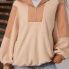 Online Dear-Lover Colorblock Patchwork Half Zip Oversized Sherpa Hoodie Light French Beige