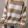 Best Dear-Lover Colorblock Striped Drop Shoulder Side Slit Sweater Light French Beige