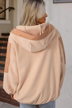 Online Dear-Lover Colorblock Patchwork Half Zip Oversized Sherpa Hoodie Light French Beige