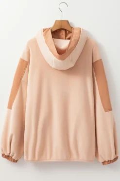 Online Dear-Lover Colorblock Patchwork Half Zip Oversized Sherpa Hoodie Light French Beige