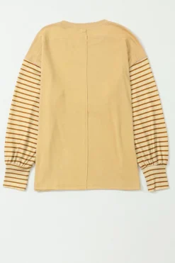 Discount Dear-Lover Colorblock Striped Bishop Sleeve Top Light French Beige
