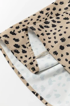 Best Dear-Lover Colorblock Dalmatian Print Ruffle Hem Flowy Dress Light French Beige