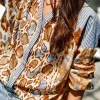 Discount Dear-Lover Colorful Leopard Striped Print Patchwork V Neck Shirt Light French Beige