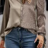 New Dear-Lover Contrast Half Leopard Jacquard Satin Blouse Light French Beige
