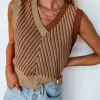 Discount Dear-Lover Contrast Chevron Knit V Neck Sweater Vest Light French Beige