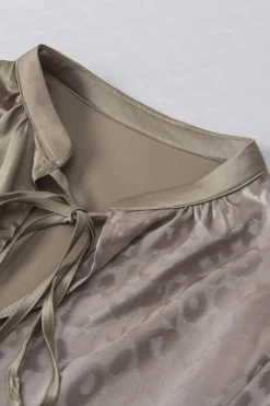 New Dear-Lover Contrast Half Leopard Jacquard Satin Blouse Light French Beige