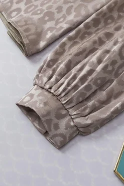 New Dear-Lover Contrast Half Leopard Jacquard Satin Blouse Light French Beige