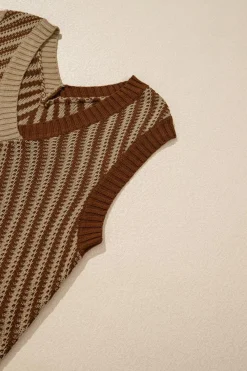 Discount Dear-Lover Contrast Chevron Knit V Neck Sweater Vest Light French Beige