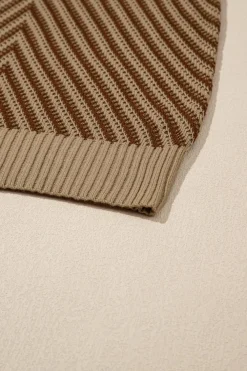 Discount Dear-Lover Contrast Chevron Knit V Neck Sweater Vest Light French Beige