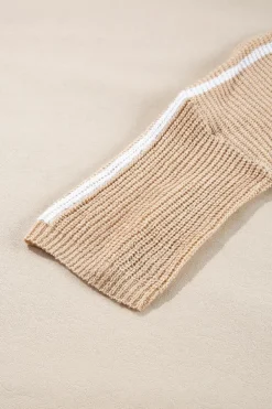 Online Dear-Lover Contrast Striped 3/4 Sleeve Crew Neck Sweater Light French Beige
