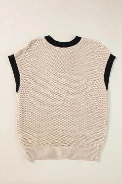 Online Dear-Lover Contrast Trim Round Neck Batwing Sleeve Sweater Top Light French Beige