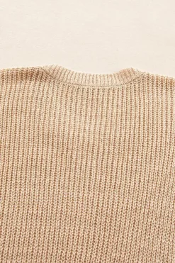 Online Dear-Lover Contrast Striped 3/4 Sleeve Crew Neck Sweater Light French Beige