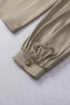 New Dear-Lover Contrast Half Leopard Jacquard Satin Blouse Light French Beige