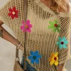 Sale Dear-Lover Crochet Flower Hollow-out Sweater T Shirt Light French Beige