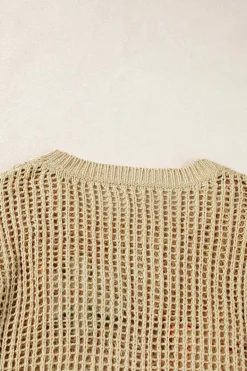 Sale Dear-Lover Crochet Flower Hollow-out Sweater T Shirt Light French Beige