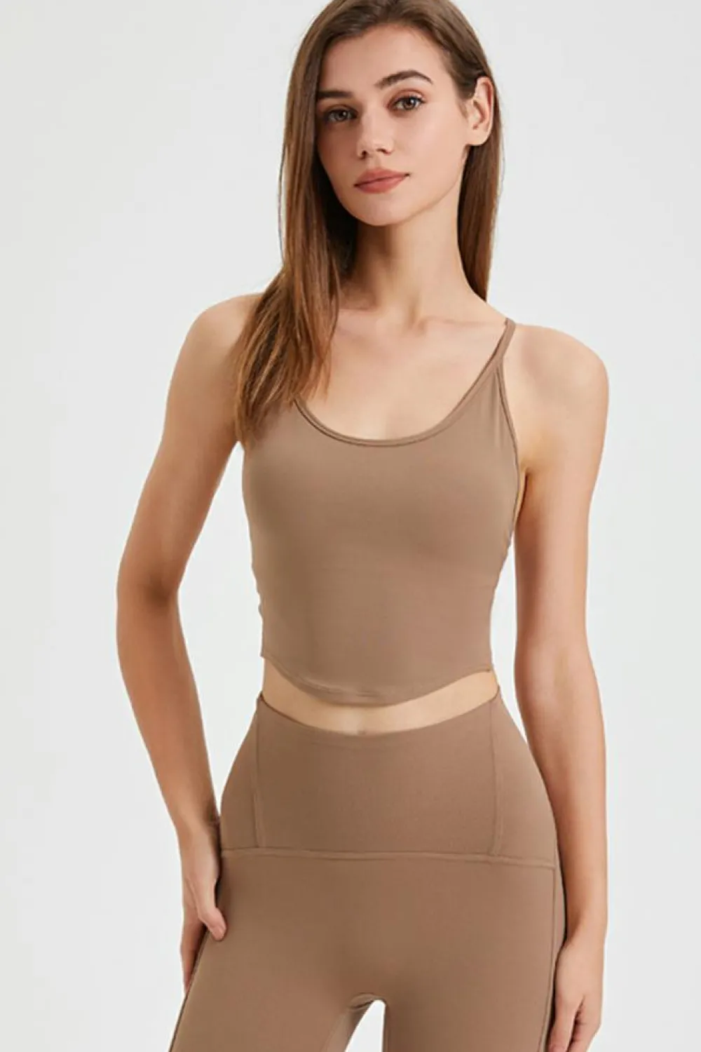 Online Dear-Lover Crossed Straps Round Hem Workout Top Light French Beige