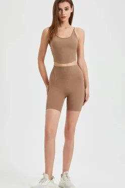 Online Dear-Lover Crossed Straps Round Hem Workout Top Light French Beige